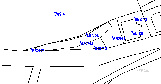Parcela st. 652/14 v KÚ Horní Houžovec, Katastrální mapa