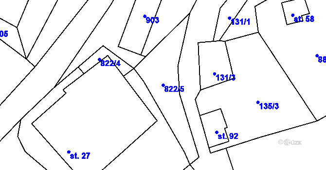 Parcela st. 822/5 v KÚ Horní Houžovec, Katastrální mapa