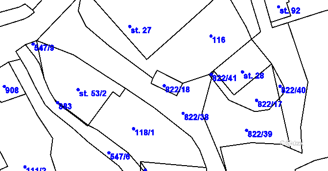 Parcela st. 822/18 v KÚ Horní Houžovec, Katastrální mapa