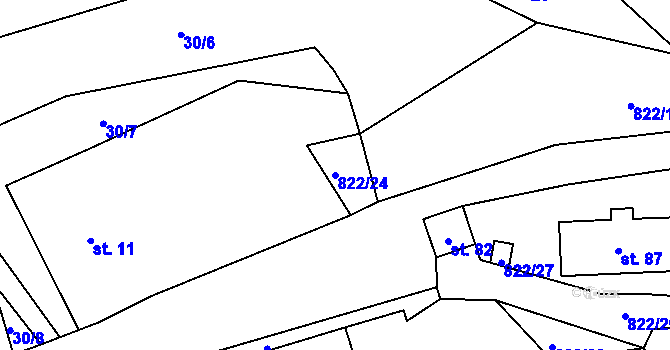 Parcela st. 822/24 v KÚ Horní Houžovec, Katastrální mapa