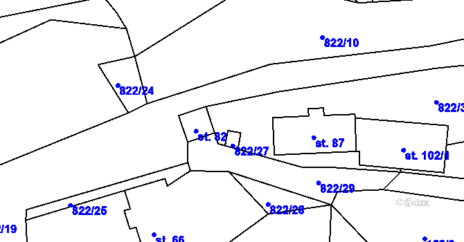 Parcela st. 822/26 v KÚ Horní Houžovec, Katastrální mapa