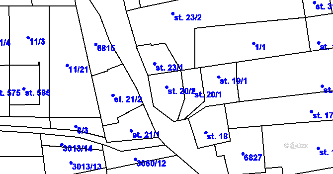 Parcela st. 20/2 v KÚ Kněždub, Katastrální mapa