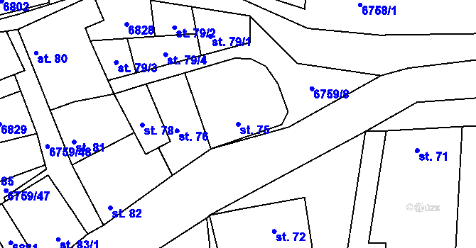Parcela st. 75 v KÚ Kněždub, Katastrální mapa