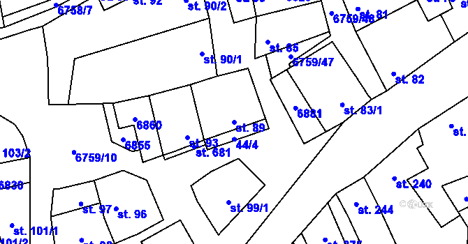 Parcela st. 89 v KÚ Kněždub, Katastrální mapa