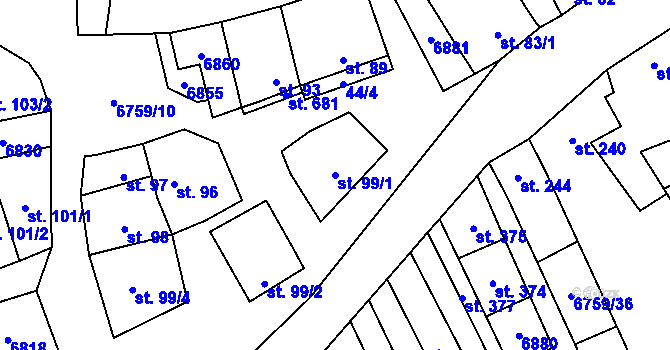 Parcela st. 99/1 v KÚ Kněždub, Katastrální mapa