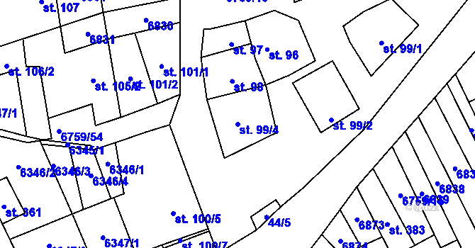 Parcela st. 99/4 v KÚ Kněždub, Katastrální mapa