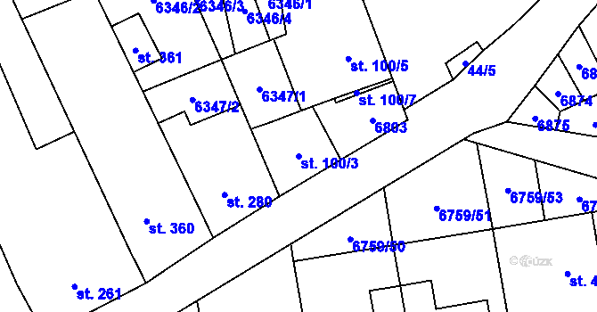 Parcela st. 100/3 v KÚ Kněždub, Katastrální mapa