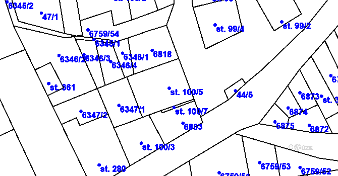 Parcela st. 100/5 v KÚ Kněždub, Katastrální mapa