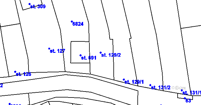 Parcela st. 129/2 v KÚ Kněždub, Katastrální mapa