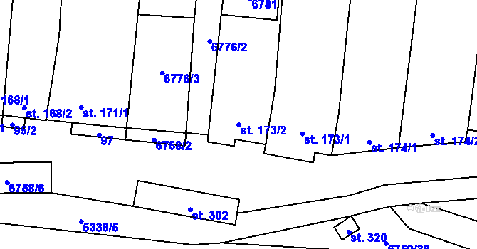 Parcela st. 173/2 v KÚ Kněždub, Katastrální mapa