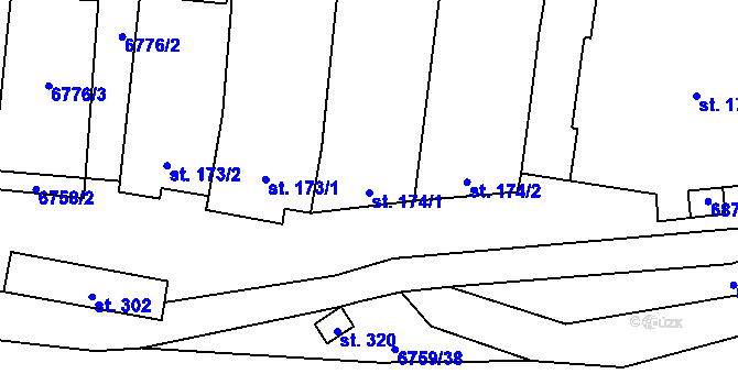 Parcela st. 174/1 v KÚ Kněždub, Katastrální mapa