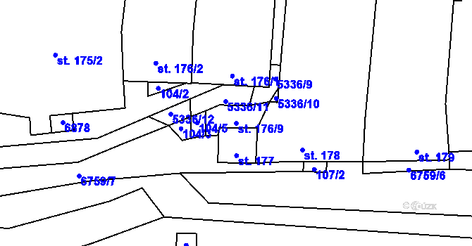 Parcela st. 176/9 v KÚ Kněždub, Katastrální mapa