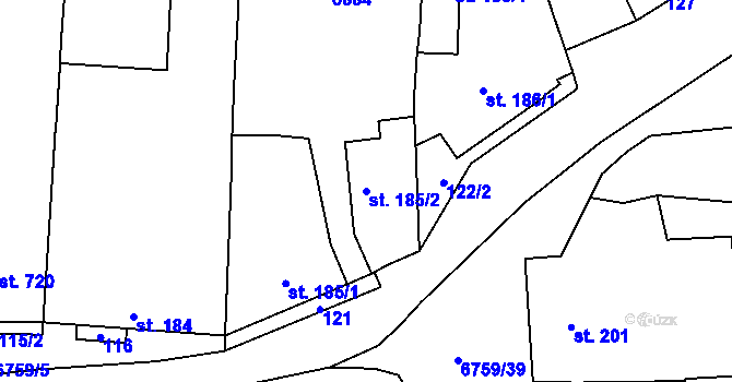 Parcela st. 185/2 v KÚ Kněždub, Katastrální mapa