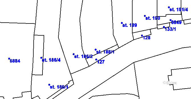 Parcela st. 188/1 v KÚ Kněždub, Katastrální mapa