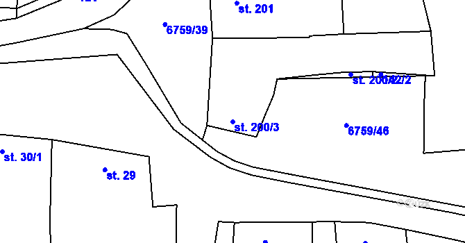 Parcela st. 200/3 v KÚ Kněždub, Katastrální mapa