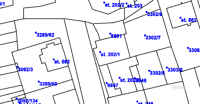 Parcela st. 202/1 v KÚ Kněždub, Katastrální mapa