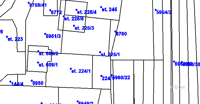 Parcela st. 225/1 v KÚ Kněždub, Katastrální mapa