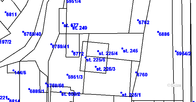 Parcela st. 225/4 v KÚ Kněždub, Katastrální mapa