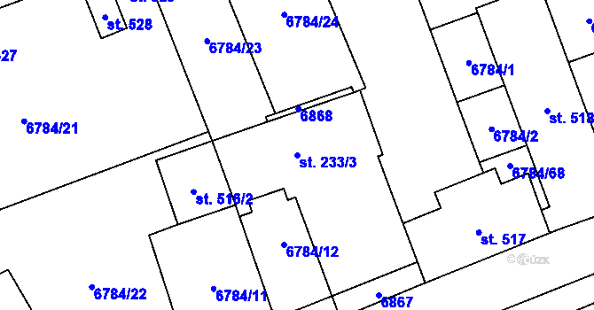 Parcela st. 233/3 v KÚ Kněždub, Katastrální mapa