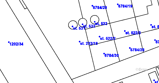 Parcela st. 233/18 v KÚ Kněždub, Katastrální mapa
