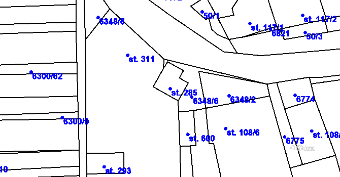 Parcela st. 285 v KÚ Kněždub, Katastrální mapa