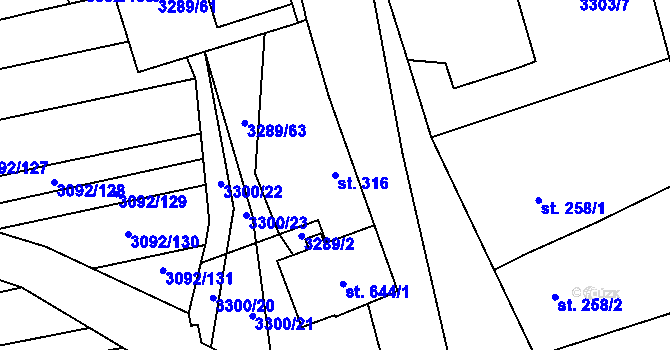 Parcela st. 316 v KÚ Kněždub, Katastrální mapa
