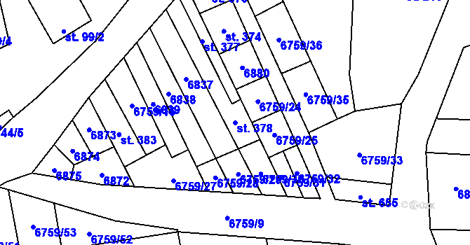 Parcela st. 378 v KÚ Kněždub, Katastrální mapa