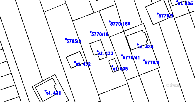 Parcela st. 433 v KÚ Kněždub, Katastrální mapa