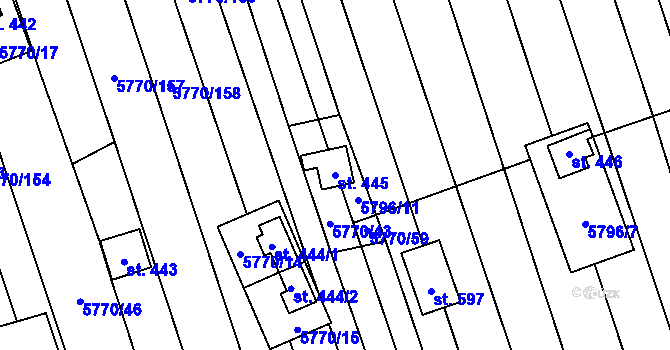 Parcela st. 445 v KÚ Kněždub, Katastrální mapa