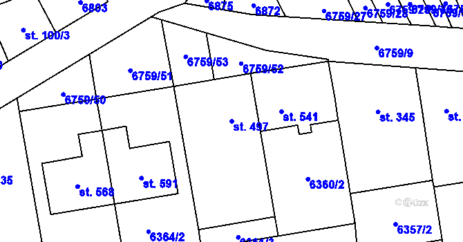 Parcela st. 497 v KÚ Kněždub, Katastrální mapa