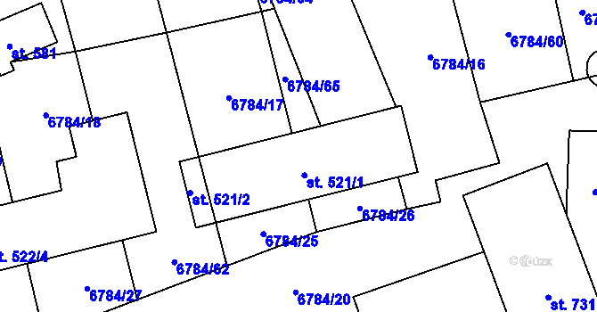 Parcela st. 521 v KÚ Kněždub, Katastrální mapa