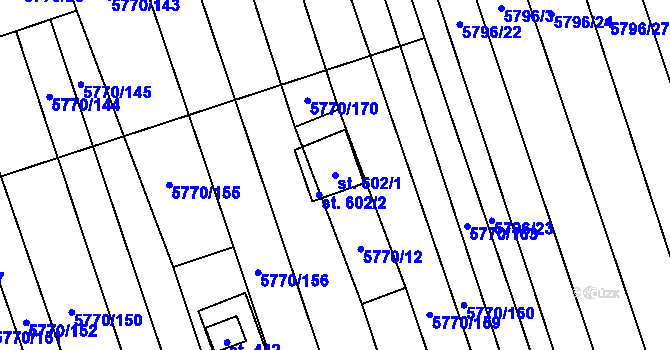Parcela st. 602/1 v KÚ Kněždub, Katastrální mapa