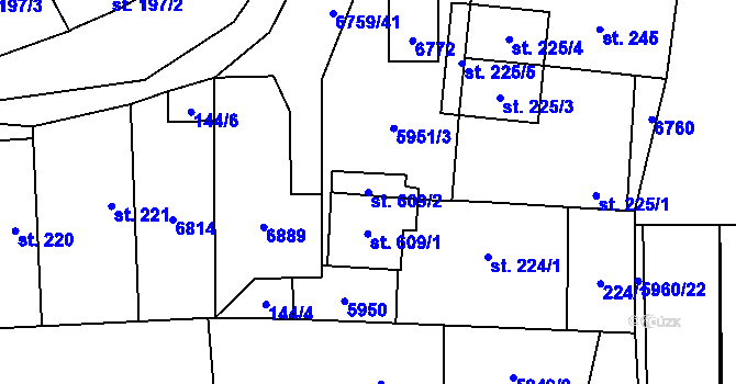 Parcela st. 609/2 v KÚ Kněždub, Katastrální mapa