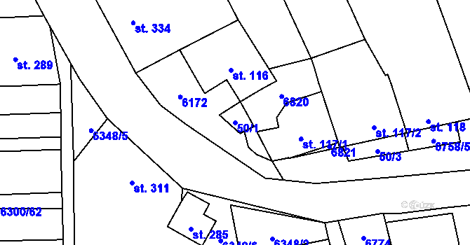 Parcela st. 50/1 v KÚ Kněždub, Katastrální mapa