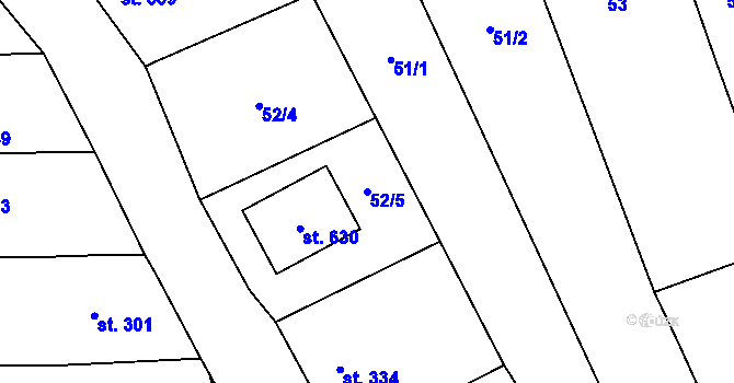 Parcela st. 52/5 v KÚ Kněždub, Katastrální mapa