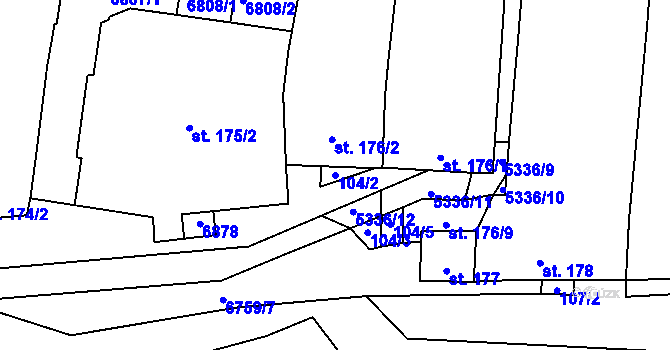 Parcela st. 104/2 v KÚ Kněždub, Katastrální mapa
