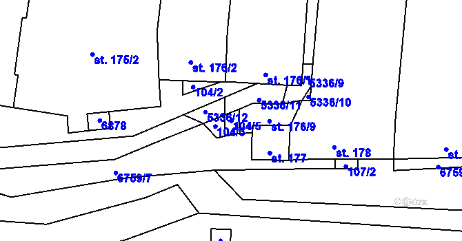 Parcela st. 104/5 v KÚ Kněždub, Katastrální mapa
