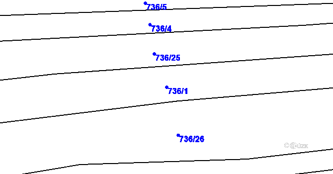 Parcela st. 736/1 v KÚ Kněždub, Katastrální mapa