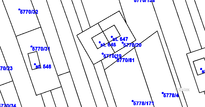 Parcela st. 5770/19 v KÚ Kněždub, Katastrální mapa