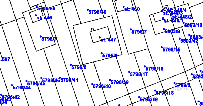 Parcela st. 5796/8 v KÚ Kněždub, Katastrální mapa