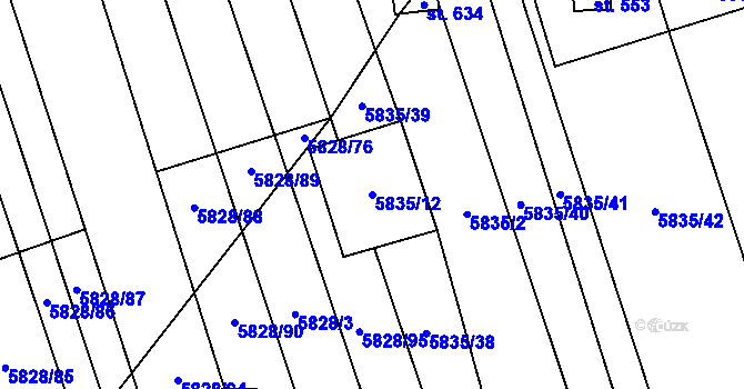 Parcela st. 5835/12 v KÚ Kněždub, Katastrální mapa