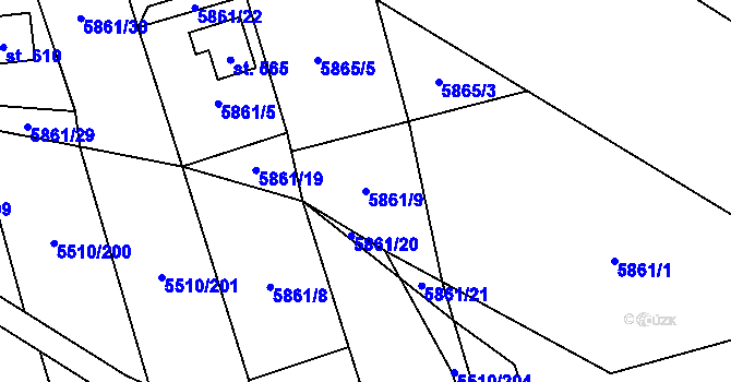 Parcela st. 5861/9 v KÚ Kněždub, Katastrální mapa
