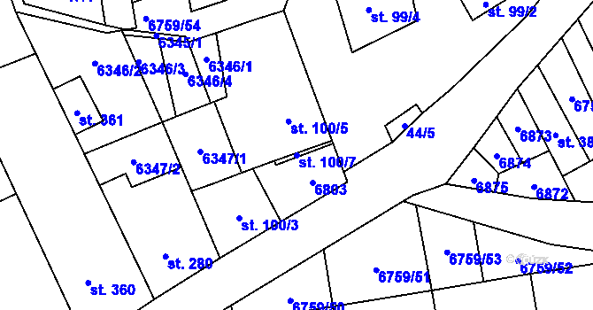 Parcela st. 100/7 v KÚ Kněždub, Katastrální mapa