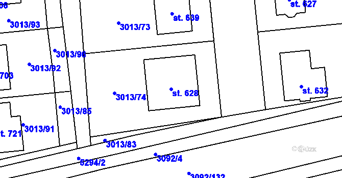Parcela st. 628 v KÚ Kněždub, Katastrální mapa