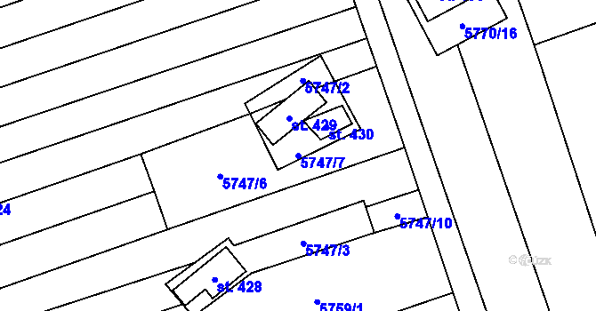 Parcela st. 5747/7 v KÚ Kněždub, Katastrální mapa