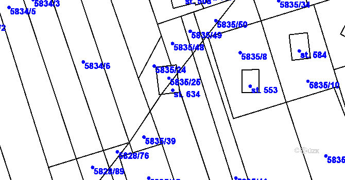 Parcela st. 634 v KÚ Kněždub, Katastrální mapa