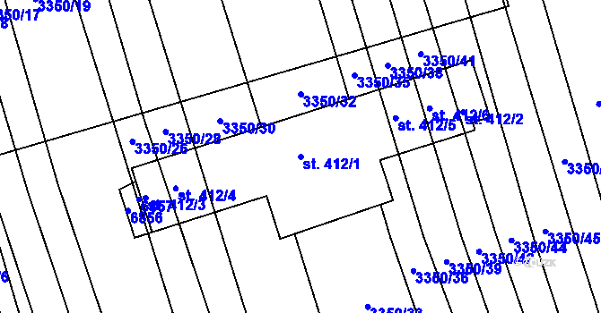 Parcela st. 412/1 v KÚ Kněždub, Katastrální mapa