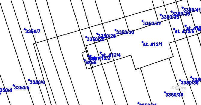 Parcela st. 412/4 v KÚ Kněždub, Katastrální mapa