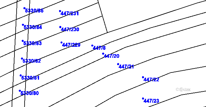 Parcela st. 447/20 v KÚ Kněždub, Katastrální mapa