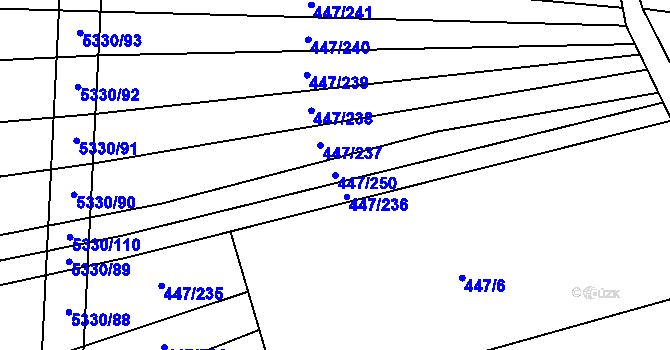 Parcela st. 447/250 v KÚ Kněždub, Katastrální mapa